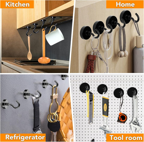 MIKEDE Magnetic Hooks, 25Lbs+ Heavy Duty Earth Magnets with Hook for Refrigerator, Strong Neodymium Magnetic Hooks for