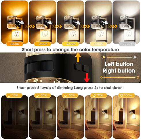 Wall,2 Pack 5CCT Night-Light,Dimmable L LOHAS LED Motion Sensor Night Light, Bubble Night Lights Plug into Color