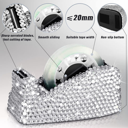 Glitter Tape Dispenser, Bling Crystal Luxury Handmade Diamond Holder with 2 Pcs Tapes for Girls, Women