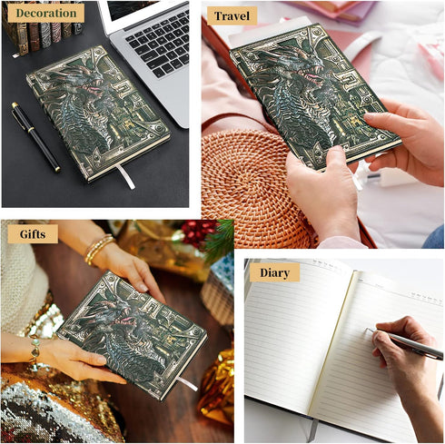 DND Dragon Notebook - 3D Embossed Leather Journal with Black Ballpoint Pen & Sleeve, A5 Vintage Travel Diary