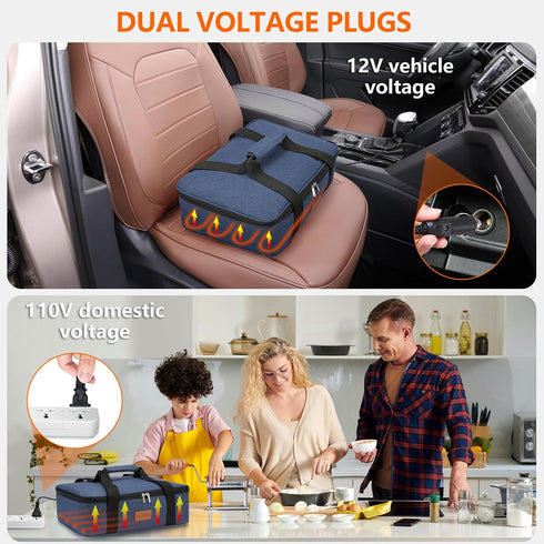 12V/24V/110V, 9"x13" Food Warmer Electric Casserole Carrier - Large Heated Lunch Bag for Car Truck, Thermos for hot