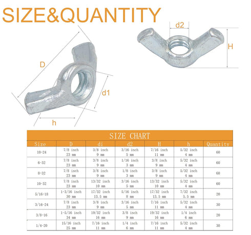 binifiMux Wing Nuts - 3/16" - 24 Fasteners Parts Butterfly Nut, Pack of 30