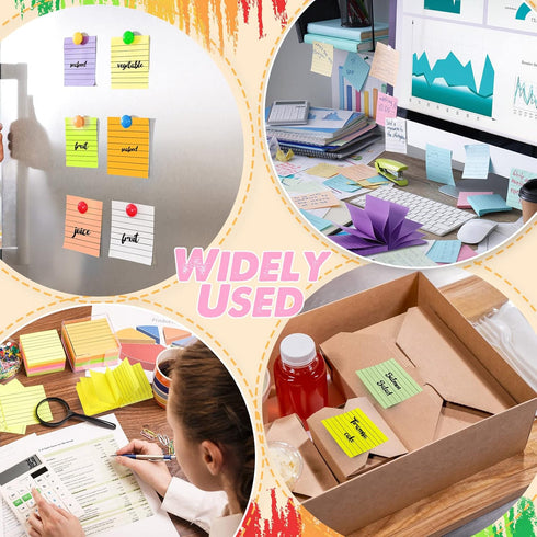 Pop Up Sticky Notes, Colored Lined 3x3 Inch Refills, Self-Stick Ruled Memo Pads for School Office Supplies (14 Pads)