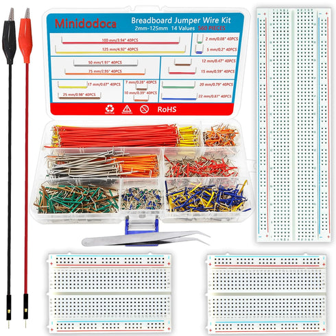 560Pcs Breadboard and Jumper Wire Kit, PCB Circuit Board Assortment with Tweezers, Alligator Clip Test Leads