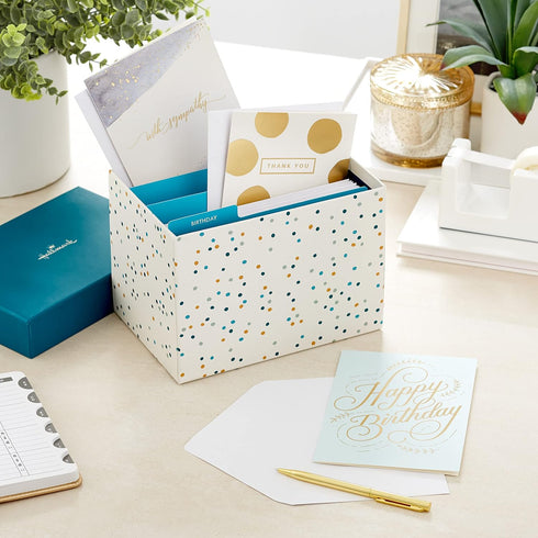 Assortment48 Hallmark All Occasion Cards Cards and Envelopes with Card Organizer Box (Polka Dots)
