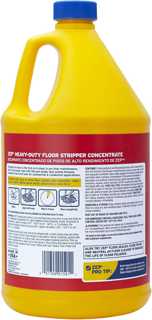 Ammonia 1 2) ECZULFFS1282 Zep Heavy-Duty Floor Stripper Free Concentrate - Gallon (Case of - Low-Foaming Formula