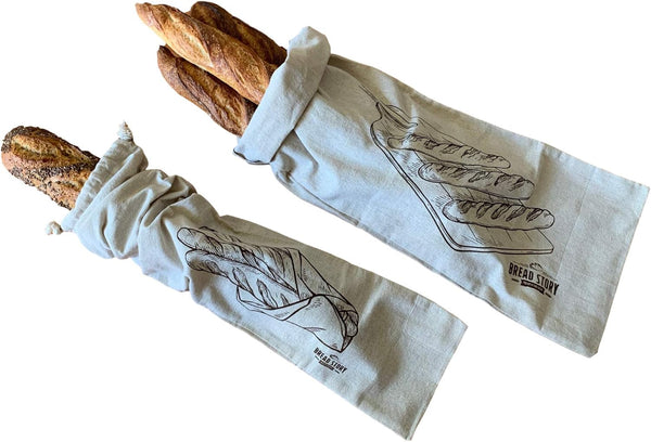 Linen Bread Baguette Bags - 2-Pack 20 x 70 cm, Reusable Food Storage for Artisan Bread