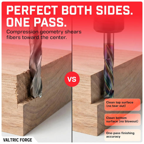 Valtric Forge 1/4" 3 1" Compression CNC Router Bit - Flute DLC Coated Solid Carbide End Mill - Non-Marring Anti-Chip