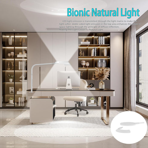 30" clamp,8.4" Dimmable 25 Lighting&1500lum, LED Desk Lamp with Ring Lights Natural Light Protects Eyes Office Lamp