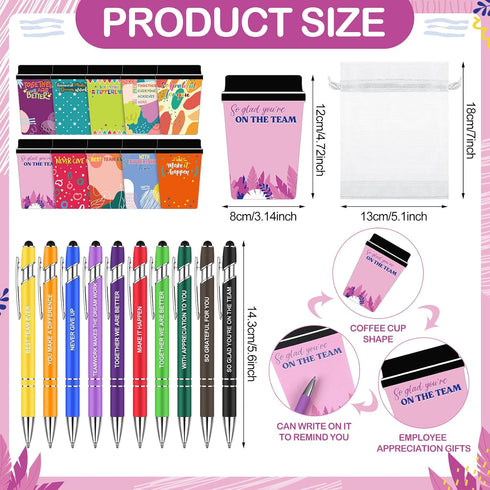 Kosiz 30 Set Employee Appreciation Coffee Cup Notepad Bulk, Motivational Notes with Ballpoint Pens for Teacher Gifts