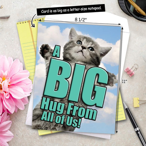 NobleWorks Jumbo Get Well Card - 8.5 x 11 Inch Cat A Big Hug from All of Us, Hospital, Sick J6614AGWG-US