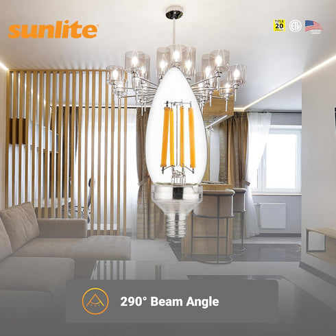 40270 B11 Bulb, 7.5 (60 810 E12 Dimmable, 20 90 2700K 6 Pack Sunlite LED Edison Torpedo Tip Chandelier Light Watts W