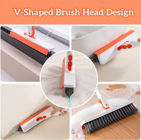 SZLFKJ 2 1 Grout Cleaning Brush with Adjustable Long Handle, V-Shaped Grout Scrub Brush for Tile Floors, in Stiff