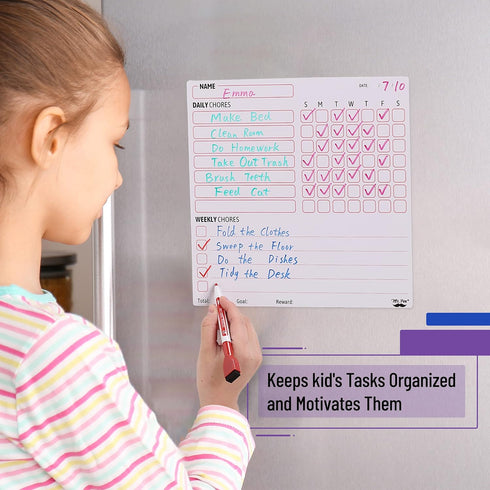 Mr. Pen Magnetic Dry Eraser Chore Chart for Multiple Kids, 2 Pack, Includes 6 Eraser Cap Markers, Magnetic Chore Board