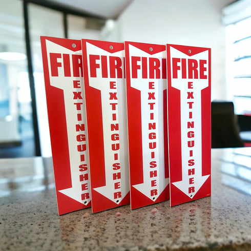 (4 Pack) Fire Extinguisher Signs, 80 mil Thick Plastic for Business Office or Warehouse
