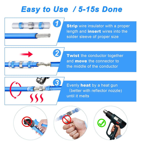 Heat Shrink Butt Connectors, Marine Grade Solder Seal Wire Connectors Kit, Waterproof Insulated (140PCS)