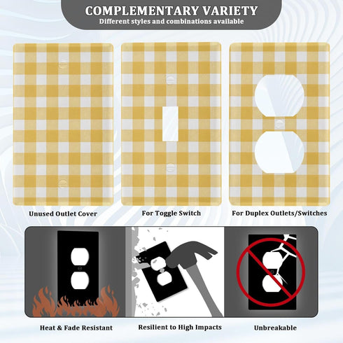 WELLDAY 1-Gang 4.50" 2.76", Butter Yellow Checkered Blank Wall Plate, Standard Size x Polycarbonate Thermoplastic Blank