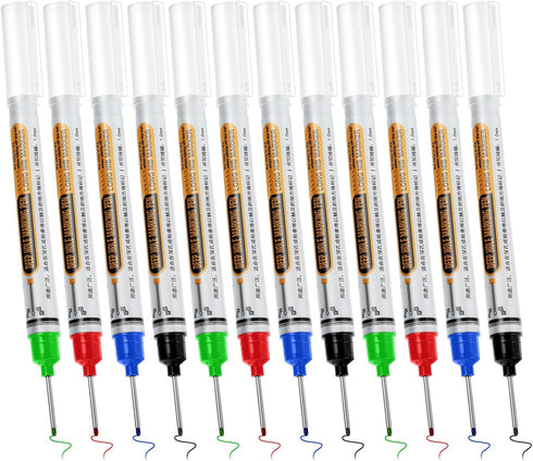 Prasacco 12 Pcs Long Head Deep Hole Multi-Purpose Long Nib Marker Waterproof