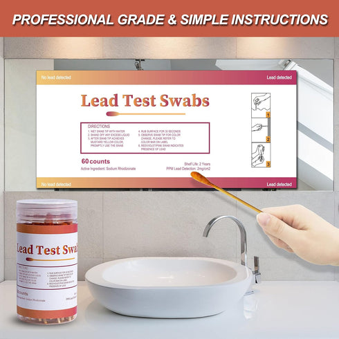 Lead Test Swab Kit (60 Rapid Home Testing Swabs) 30-Second Results. Dip in Water. Home Use for All Surfaces - Painted, Dishes, Toys, Jewelry, Metal, Ceramics, Wood (LS60)