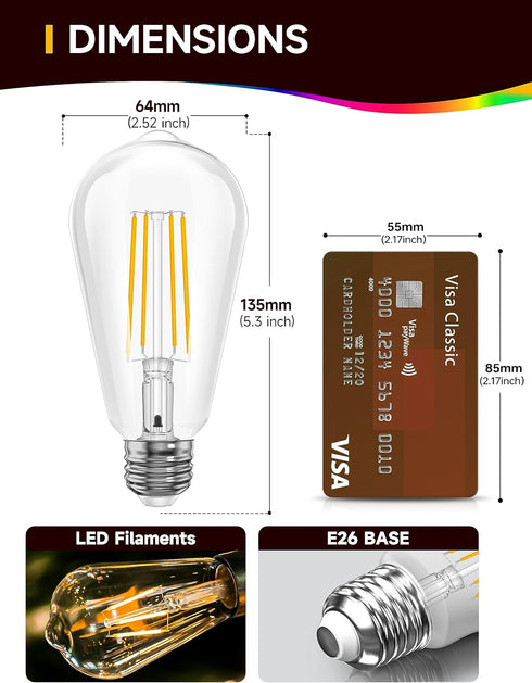 Dusk to Dawn Outdoor Light Bulbs, 6W Equivalent 60W ST64, 2700K Soft White, 600LM LED, E26 Base, 4 Pack