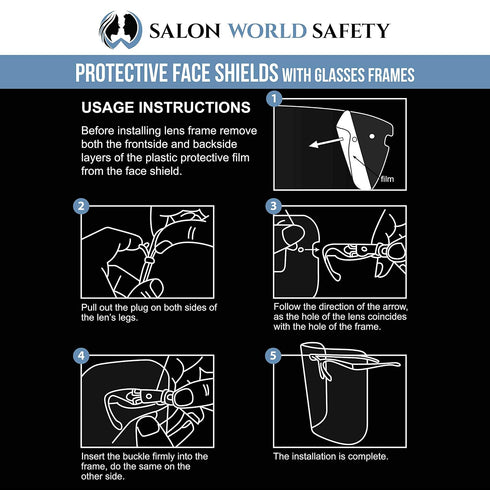 (Pack 25) TCP Global Salon World Safety Face Shields with Black Glasses Frames of - Ultra Clear Protective Full Face