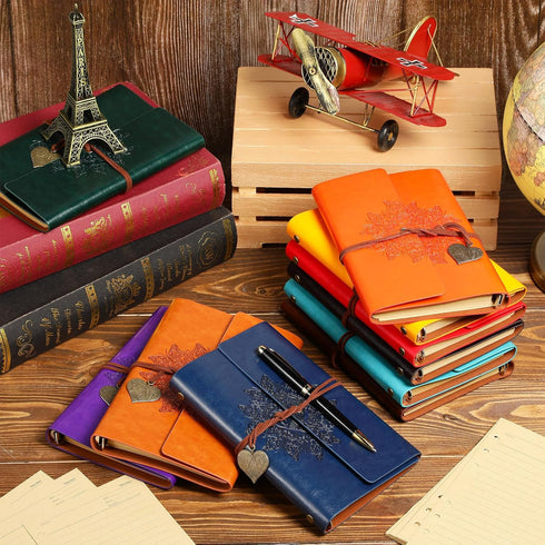 Yeaqee 10 Pack PU Leather Journal Notebook, Refillable Vintage Journal, 6 Ring Binder Diary with Lined Pages, A6 7" x 5"