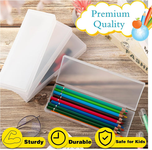 Fainne 24 Pcs Plastic Pencil Case Bulk, Frosted Pencil Box with Hinged Lid Snap Closure for School Office Supply