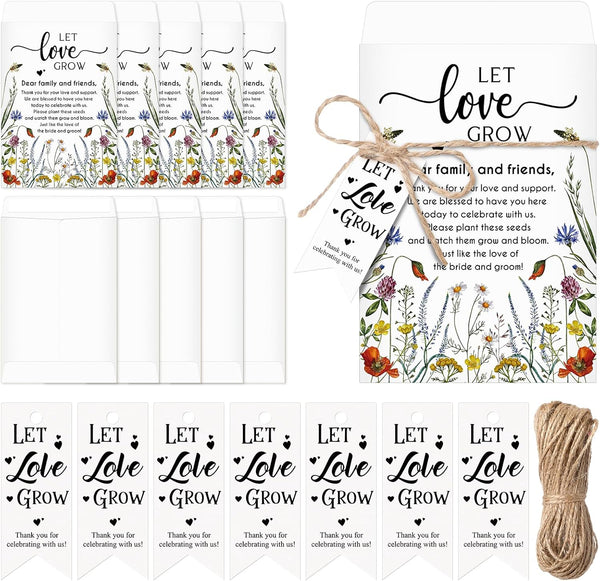 Let Love Grow Wedding Party Favors with Thank You Tags, Let Love Grow Packet Wedding Envelopes for Guests (50 Set)