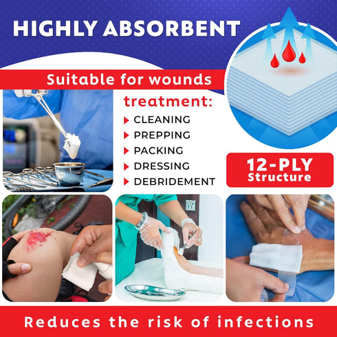100pc 4x4 12ply 4x4 4x4 Large Sterile Gauze Pads Sterile for Wounds Bulk - Woven Gauze Sponges Sterile - USP IV