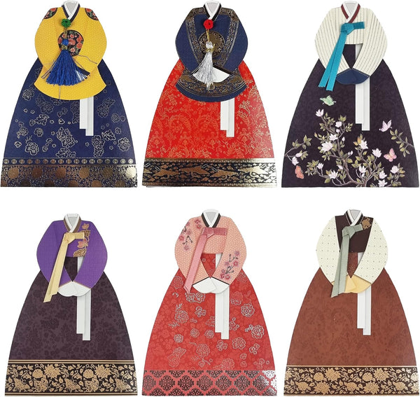 Korean Hanbok Money Envelopes - Traditional Gift Card Holders 6-Piece Set with