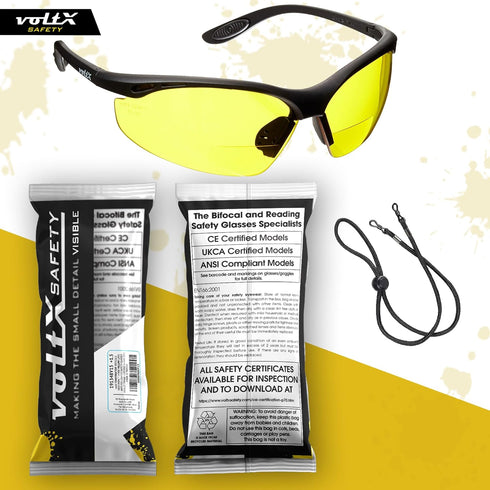 voltX 'CONSTRUCTOR' BIFOCAL Reading Safety Glasses, YELLOW +1.5 Dioptre, ANSI Z87.1+ & CE EN166F Certified