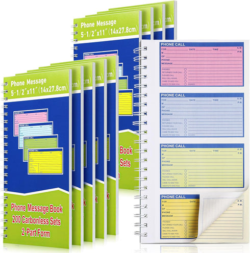 Sinmoe 10 Pcs Spiral Bound Phone Message Book - 5-1/2" x 11" Colorful Carbonless Phone Message Pads for Office