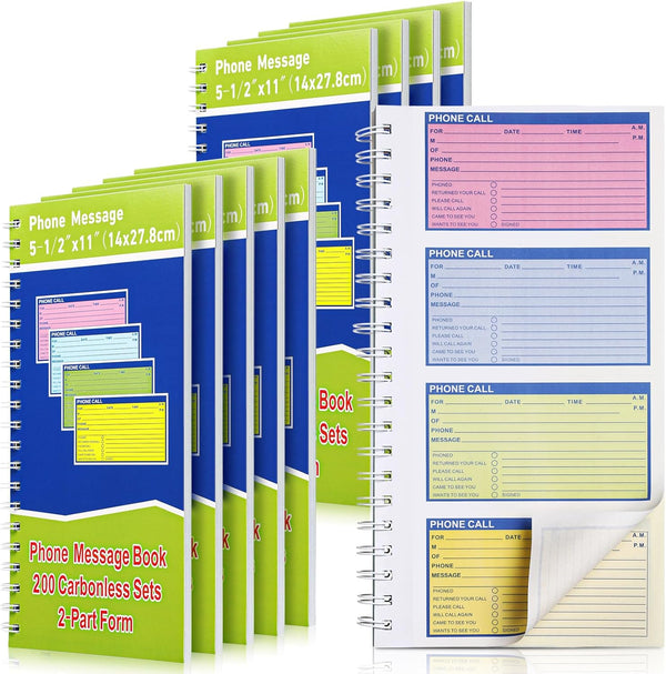 Sinmoe 10 Pcs Spiral Bound Phone Message Book - 5-1/2" x 11" Colorful Carbonless Phone Message Pads for Office