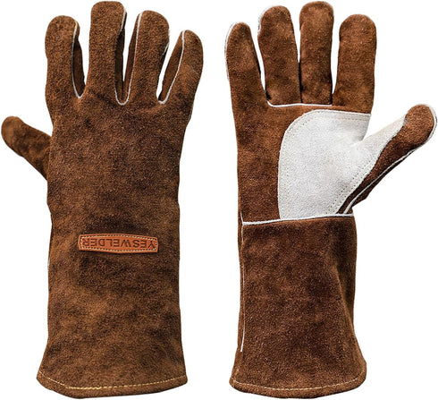 YESWELDER 14-Inch Welding Gloves, Cow Leather Heat/Fire Resistant Mitts for Forge/Mig/Stick Welding