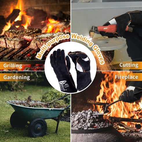 TOPDC 14 Inches Fire/Heat Resistant Leather Welding Gloves for Mig, Tig, Stick, BBQ, Grill, Oven