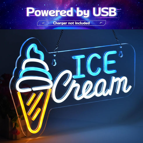 Adjustable,16.1x 11inches CNBEYOUNG Ice Cream Neon Sign, Neon Lights Hanging Wall Art Decoration for Restaurants Ice