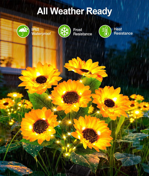 4Pack 24 IP65 LETMY Solar Lights Outdoor Garden Decor, Upgraded Solar Garden Lights with Sunflower Lights, Solar