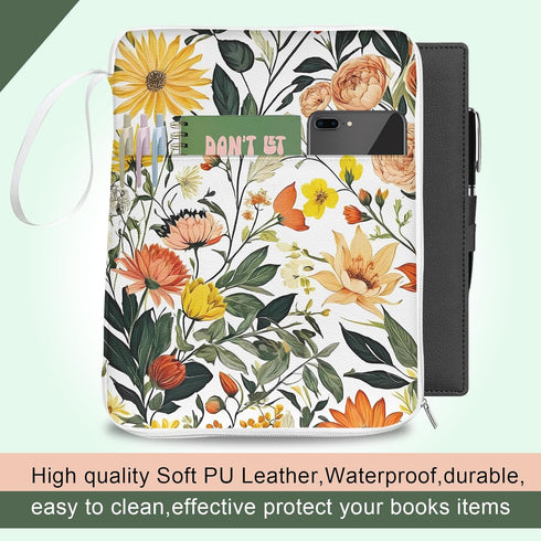 Book Sleeve for Book Lovers Paperbacks, Book Protector Cover Bag with Zipper, Waterproof PU Leather Bible Cover Case