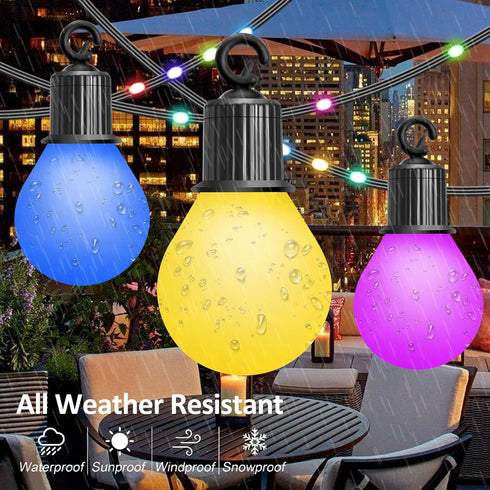 41ft 20 Dimmable Bulbs+80 Remote,IP65 Outdoor String Lights LED Beads,RGB Patio Lights with Waterproof Shatterproof
