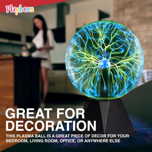 7 Inch Bulb Playbees Green Plasma Ball - - Tesla Coil Static Electricity in a Vacuum Pressurized Glass Globe, Nebula