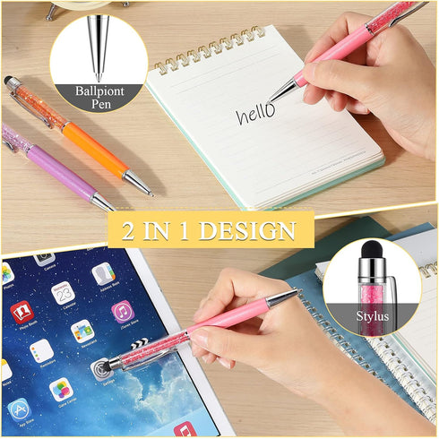 Hestya 26 Pieces Crystal Stylus Ballpoint Pens, Capacitive Stylus for Touch Screens, Glitter Diamond Bling Black Ink