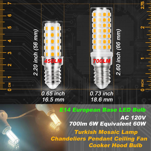 E14 T6 C7 Bulb 6W AC120V 2700K 700lm 60W E14 Bulb Bulb Lamp,Non-Dimmable, 3 Pack LED Light Warm White Equivalent