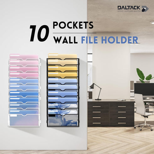 DALTACK Wall File Organizer, 10 Tier Hanging File Organizer for Papers, Folders, Clipboard, Office Cubicle Storage,