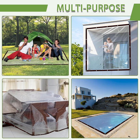 6x10-Heavy Grommets,Outdoor Clear Tarp Waterproof Duty Plastic Tarps,Vinyl Transparent Tarpaulin with Small&Large Tarp