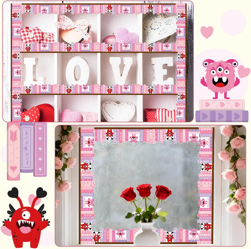 65ft Set BeYumi Monster Bookshelf Border Trim - Back to School Monster Pink Books Rolled Border Trim Cute Love Heart