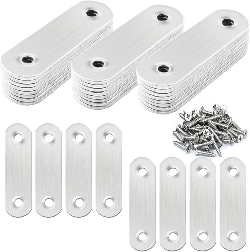 32 Pcs Flat Plate Straight Bracket, 60mm Metal Stainless Braces for Furniture Support with 64 Pcs Screws