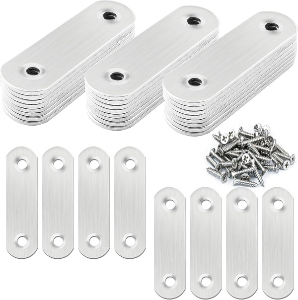 32 Pcs Flat Plate Straight Bracket, 60mm Metal Stainless Braces for Furniture Support with 64 Pcs Screws