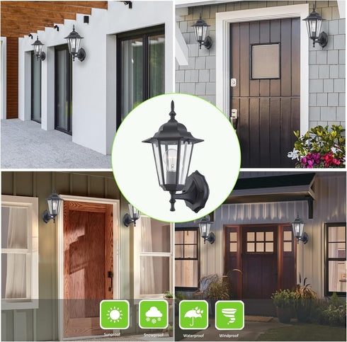 E26 60W Bulbs WISBEAM Outdoor Wall Lantern, Black Wall Sconce for House Porch Lighting Fixture, Base Max, Metal Housing
