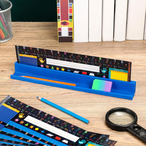 PerKoop 5 Pcs Classroom Desk Name Plates Holder Set, Index Cards Storage, Kids Desk Accessories, Park Station Tray