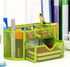 VANRA Metal Mesh Desk Supply Caddy, Desktop Office Supplies Organizer, 8 Compartments with Drawer (Green)